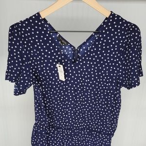 Talbots Navy White Dots Jumpsuit Petite 8 NWT
